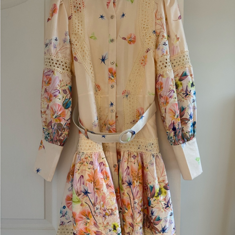 Floral Long-Sleeve Dress with Belt